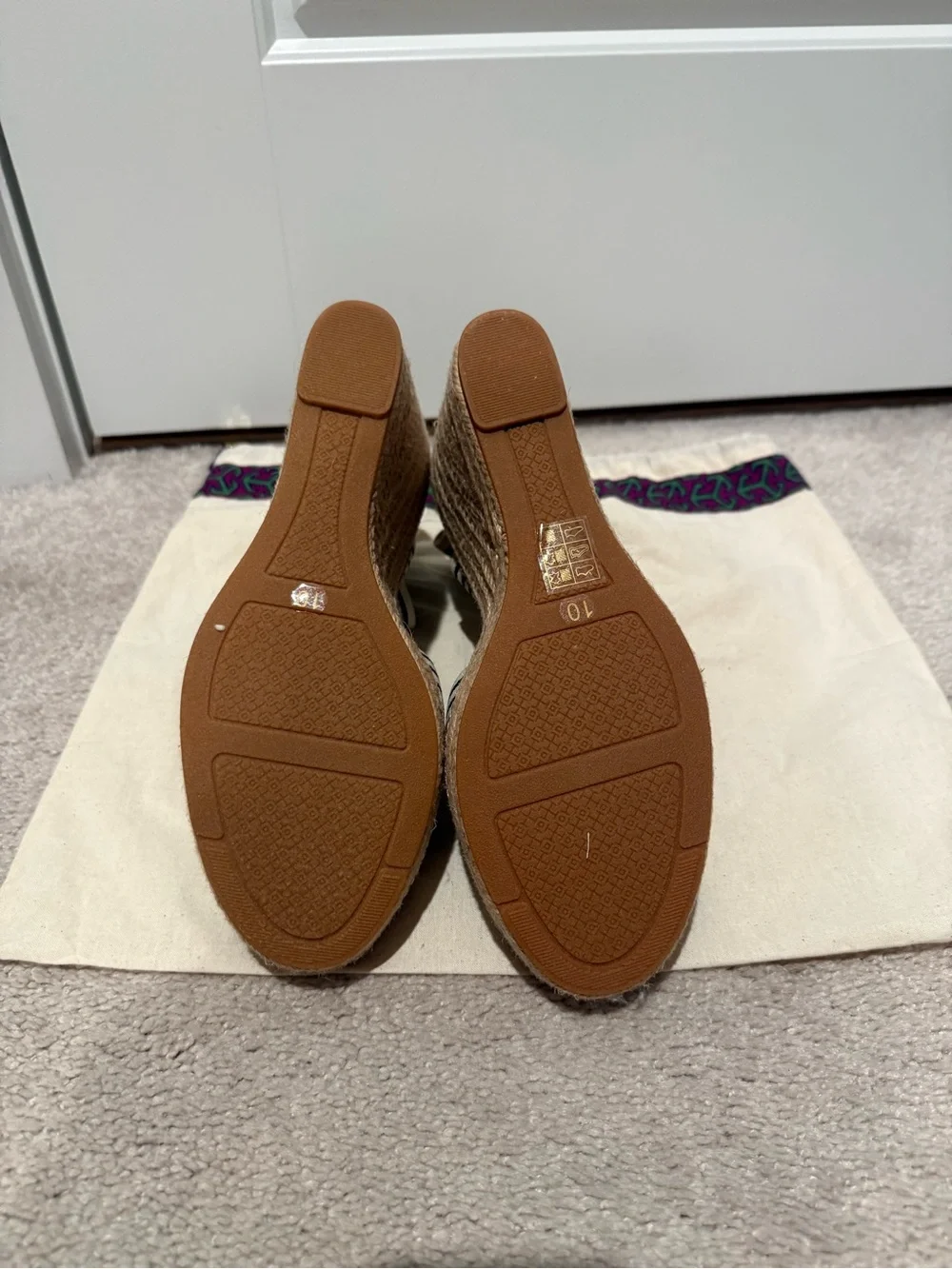 Tory Burch Black & White Striped Espadrille Wedge Sandals